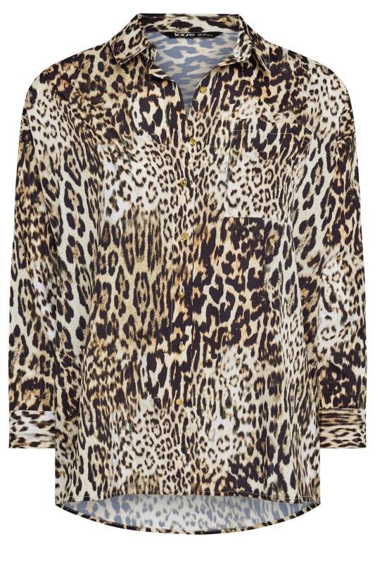 YOURS Plus Size Natural Brown Leopard Print Long Sleeve Shirt | Yours Clothing 5