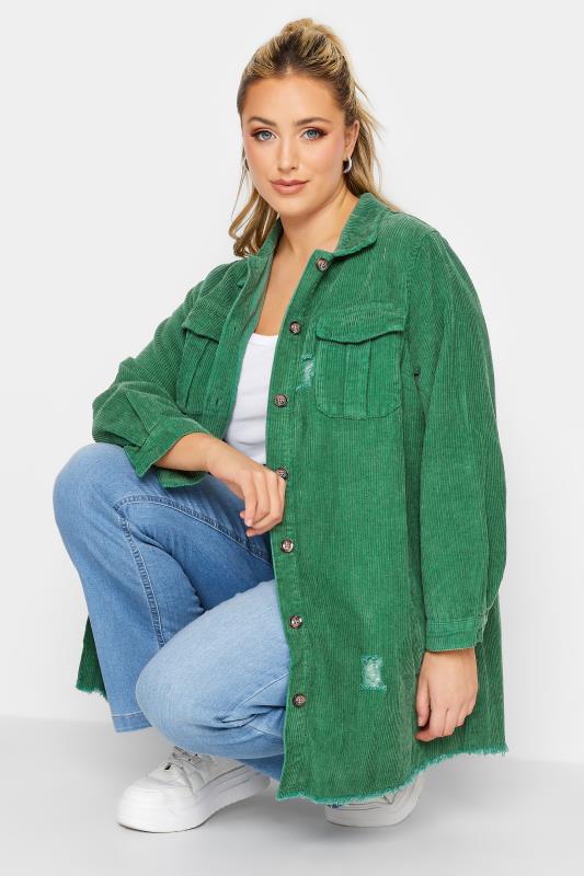 LIMITED COLLECTION Plus Size Green Ripped Cord Shacket | Yours Clothing 4