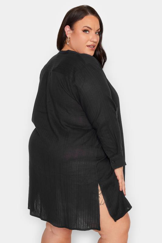 YOURS Plus Size Black Collarless Beach Shirt | Yours Clothing 3