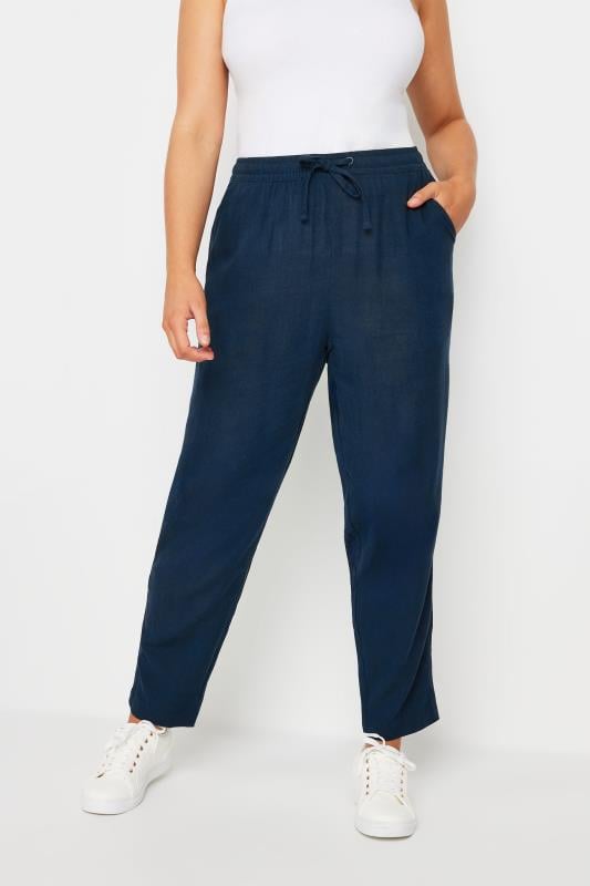 M&Co Navy Blue Linen Joggers | M&Co 1