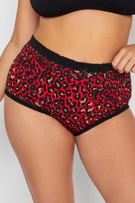 Plus Size 5 PACK Red & Black Animal Print Full Briefs | Yours Clothing 2