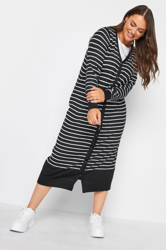 YOURS Plus Size Black Stripe Print Maxi Cardigan | Yours Clothing 3