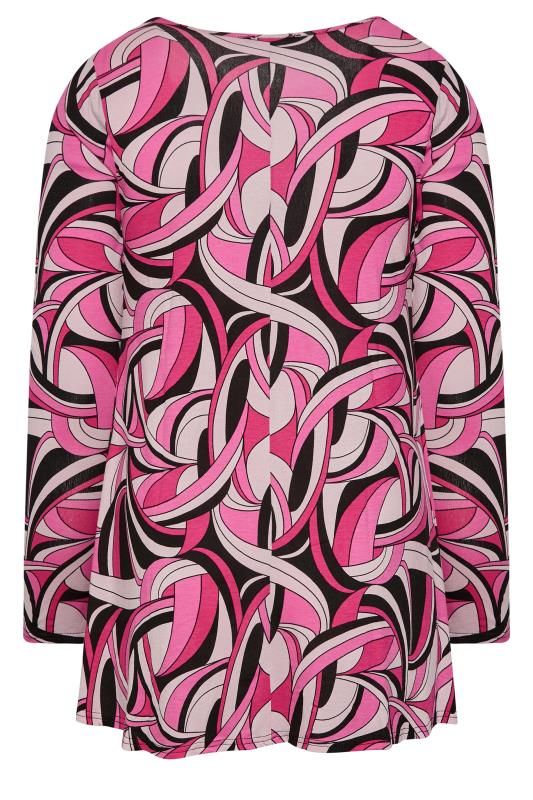 LIMITED COLLECTION Plus Size Pink Abstract Print Keyhole Tie Swing Top | Yours Clothing 8