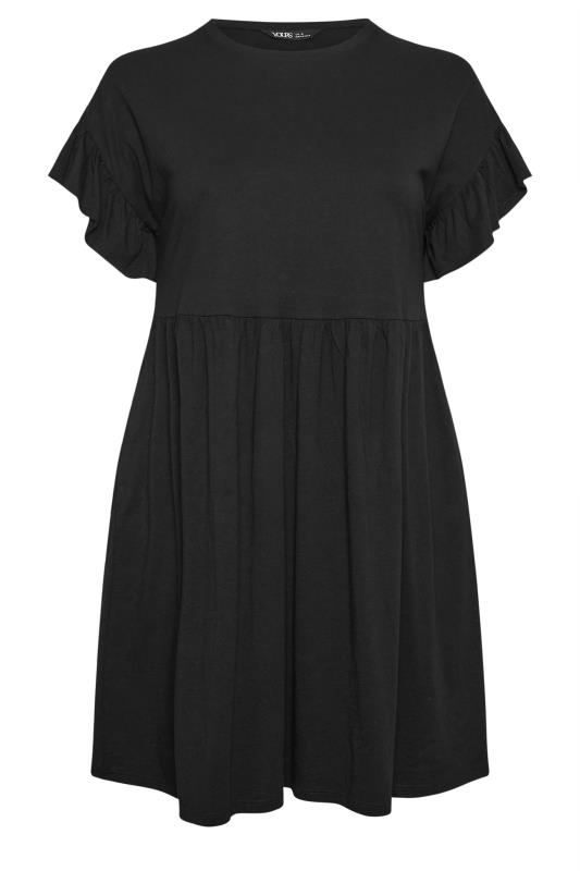 YOURS Plus Size Black Frill Sleeve Smock Tunic Dress | Yours Clothing 5