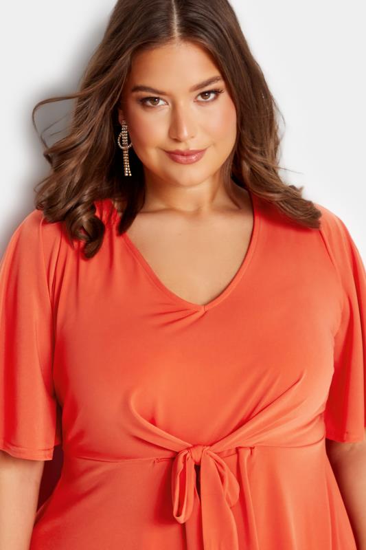 YOURS LONDON Plus Size Orange Tie Front Angel Sleeve Top | Yours Clothing 4