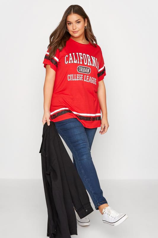 Plus Size Red 'California' Logo Printed T-Shirt | Yours Clothing 2