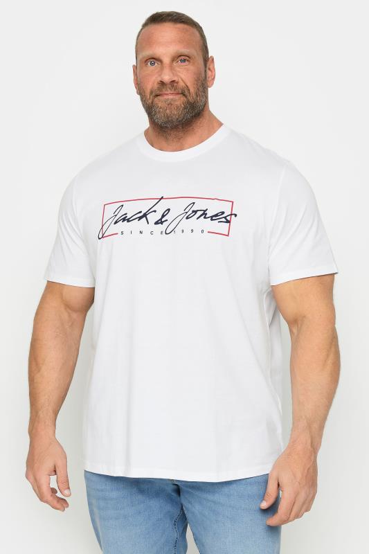 JACK & JONES Big & Tall White Chest Logo Short Sleeve T-Shirt | BadRhino 1
