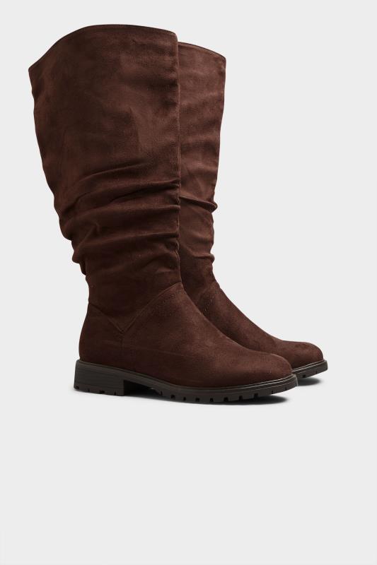  Grande Taille Chocolate Brown Ruched Cleated Boots In Extra Wide EEE Fit