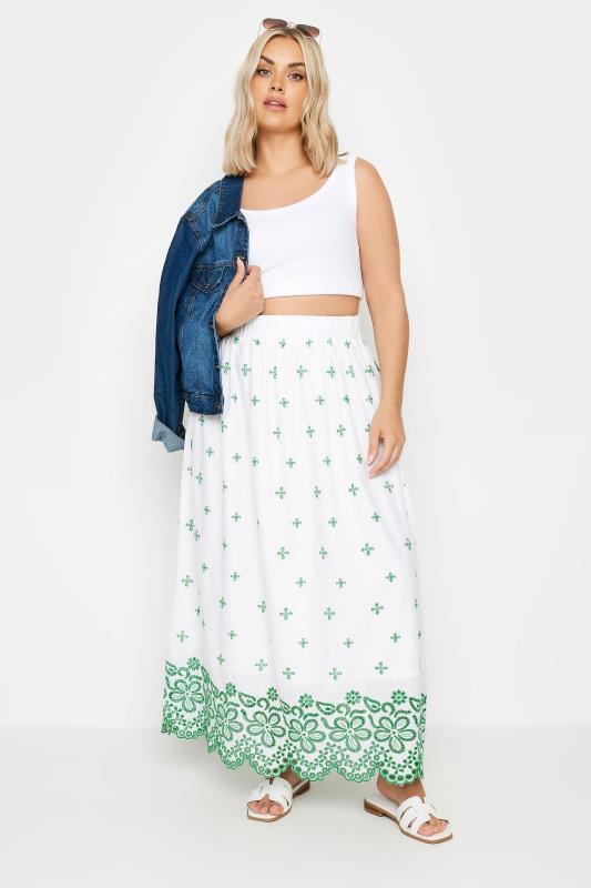 YOURS Plus Size White Floral Broderie Maxi Skirt | Yours Clothing 2
