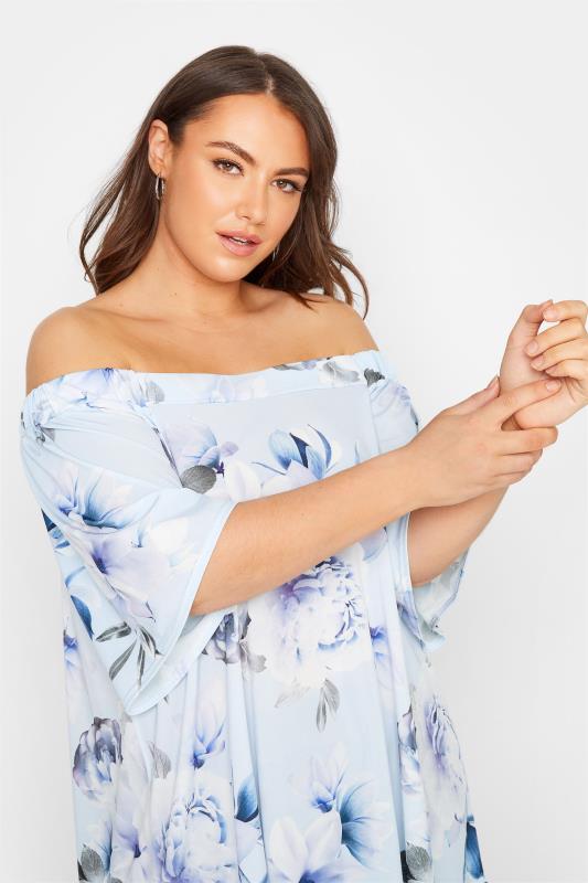 YOURS LONDON Plus Size Blue Floral Print Bardot Top | Yours Clothing 4
