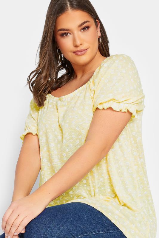 YOURS Plus Size Yellow Marl Ditsy Floral Top | Yours Clothing 5