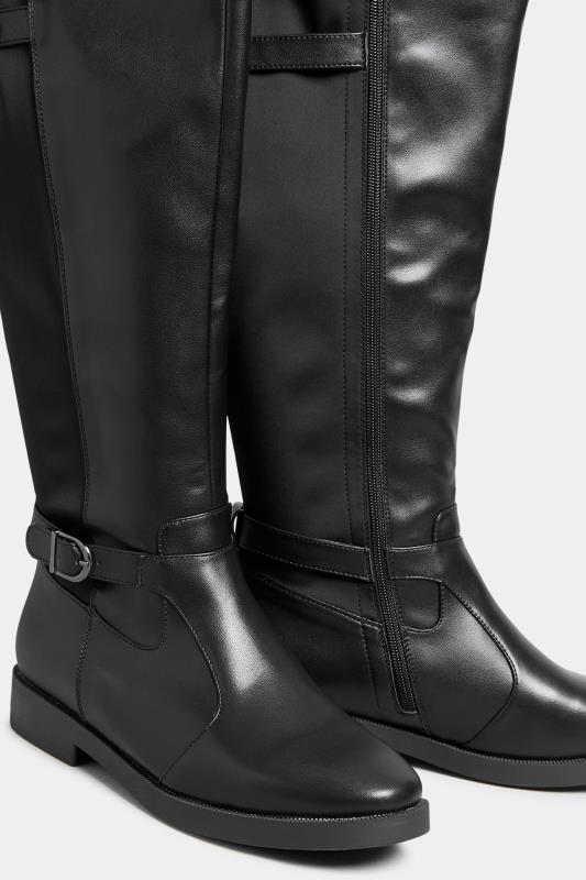 Black Double Strap Knee High Boots In Wide E Fit & Extra Wide EEE Fit | Yours Clothing 5