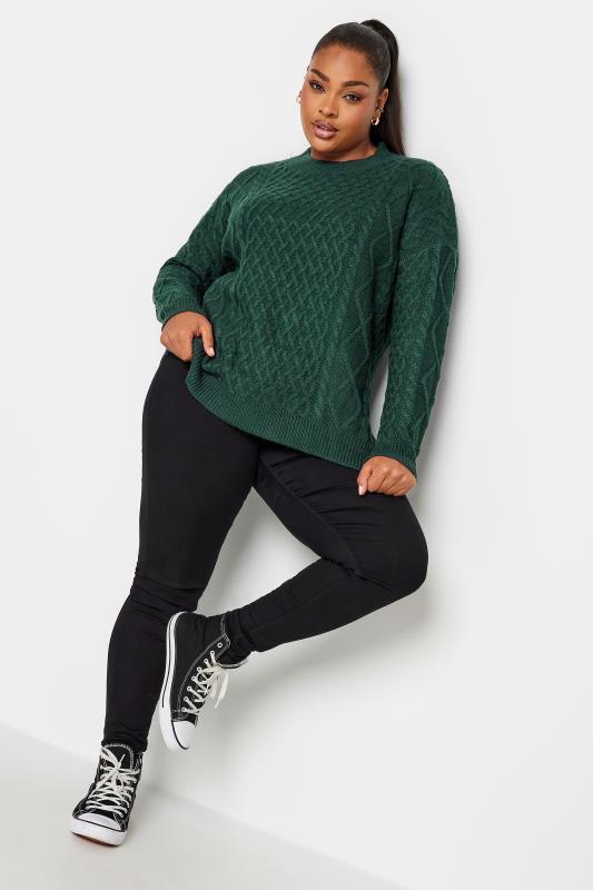 YOURS Plus Size Green Cable Knit Jumper | Yours Clothing 5