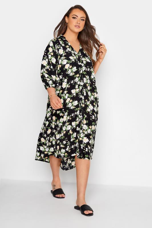 LIMITED COLLECTION Curve Black Floral Pleated Dress 2