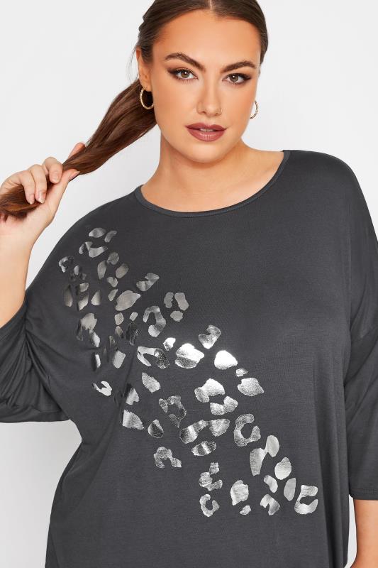 Plus Size LIMITED COLLECTION Dark Grey Foil Leopard Print Oversized T-Shirt | Yours Clothing  4