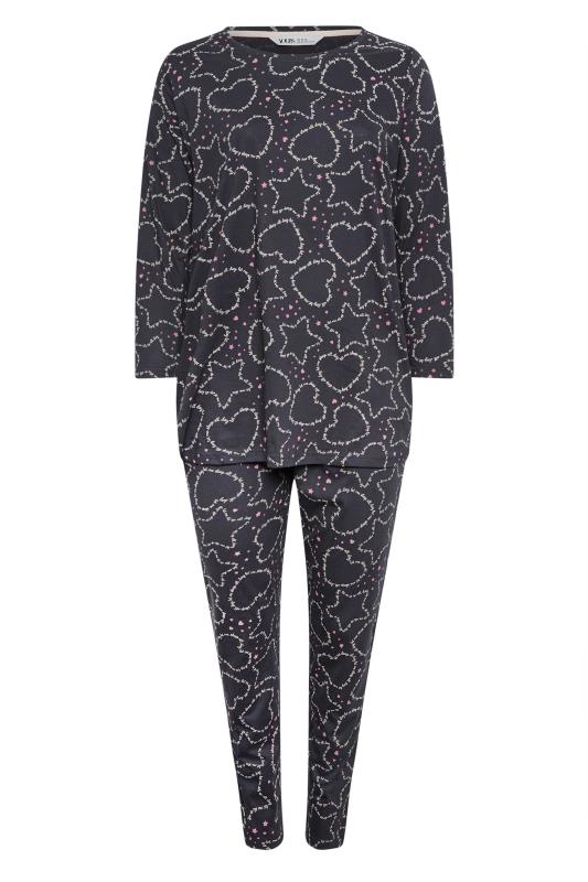 YOURS Plus Size Grey Heart & Star Print Tapered Pyjama Set | Yours Clothing 5