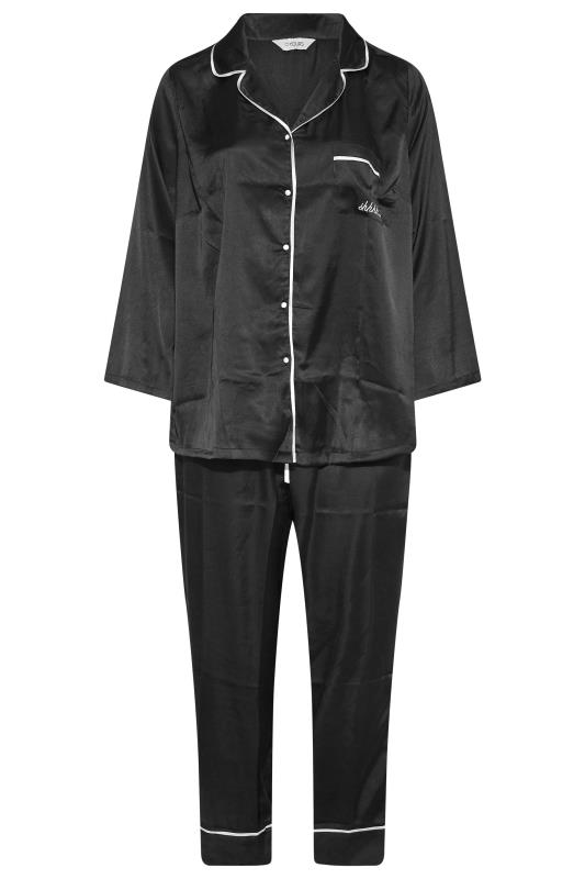Curve Black Contrast Piping Satin Pyjama Set 5