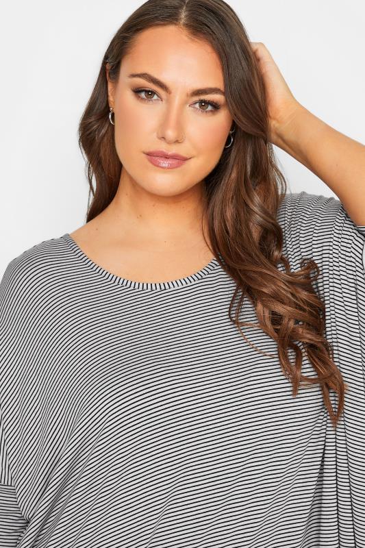 YOURS Plus Size Black & White Stripe Dipped Hem Tunic Top | Yours Clothing 4