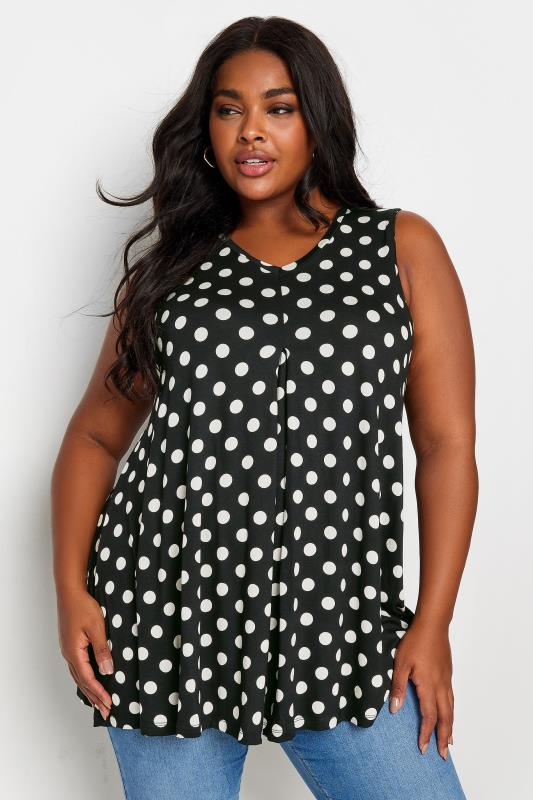 YOURS Plus Size Black Dot Print Swing Vest Top | Yours Clothing 1