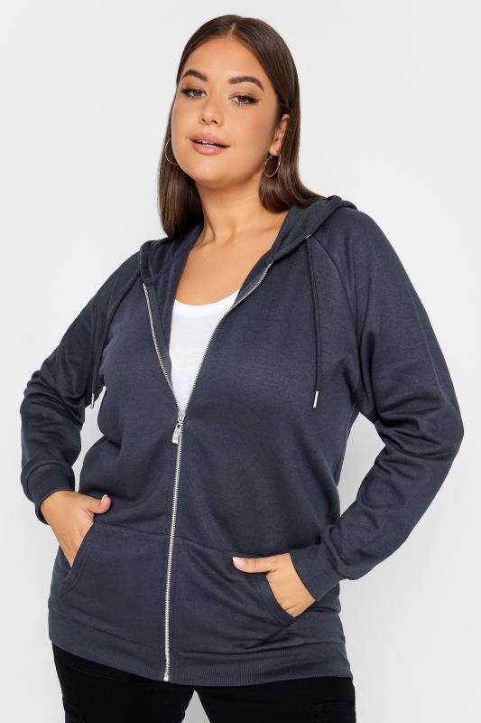 YOURS Plus Size Navy Blue Essential Zip Through Hoodie | Yours Clothing 1