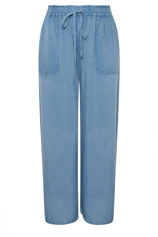 YOURS Plus Size Blue Chambray Wide Leg Trousers | Yours Clothing 6