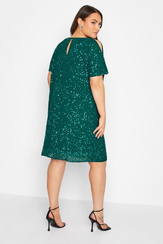 LUXE Plus Size Forest Green Sequin Hand Embellished Cape Dress | Yours Clothing 3