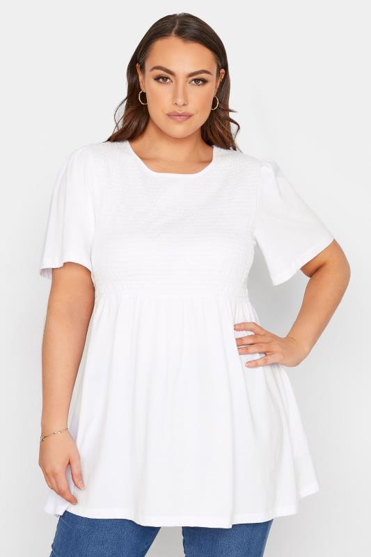 LIMITED COLLECTION Curve White Shirred Peplum Top 1