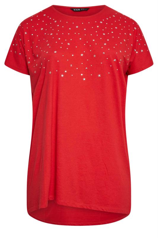 YOURS Plus Size Red Embellished Front T-Shirt | Yours Clothing 6