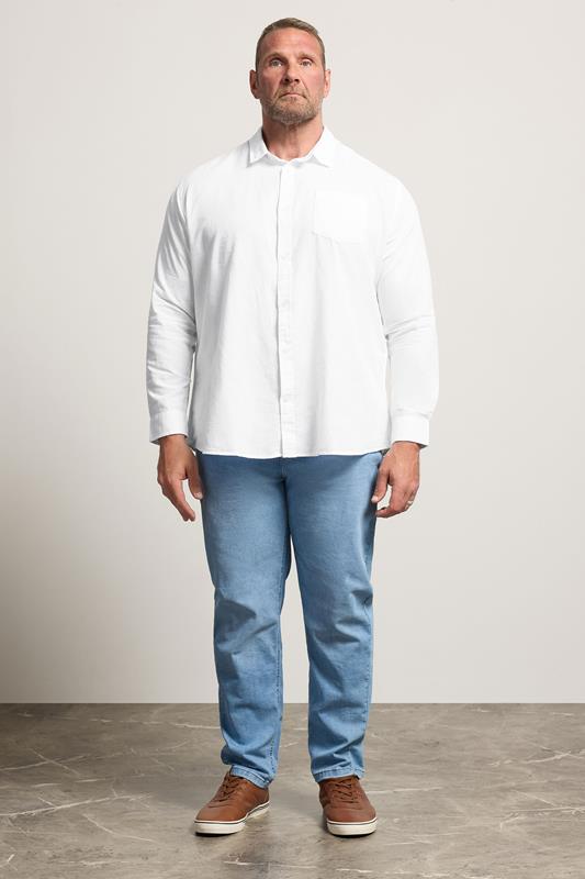 BadRhino Big & Tall White Long Sleeve Linen Blend Shirt | BadRhino 1