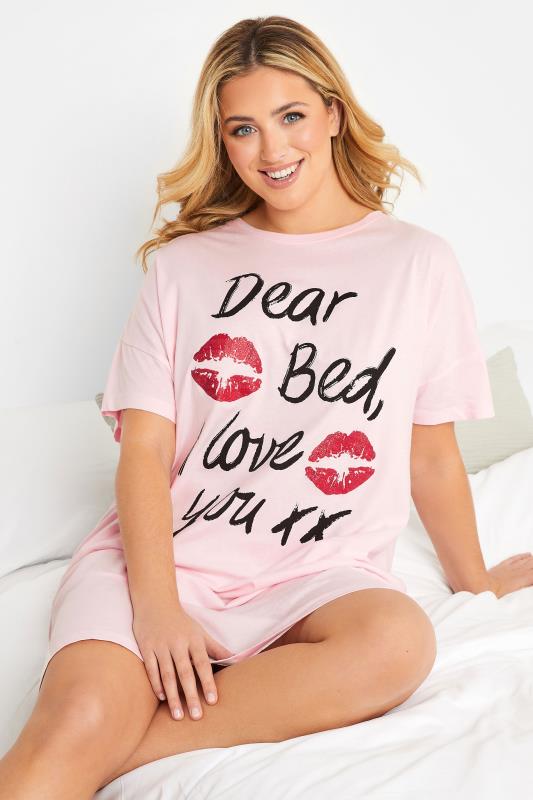 Plus Size Pink Lipstick Kiss Sleep Tee Nightdress | Yours Clothing 4