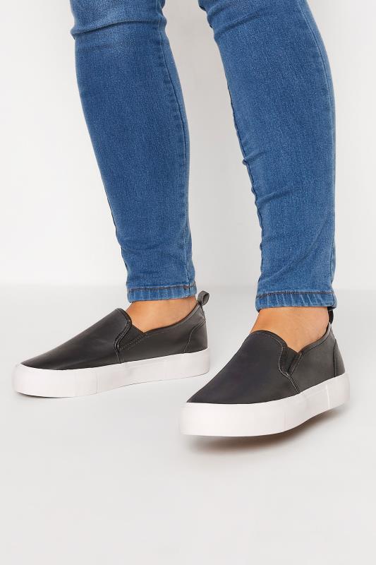  dla puszystych Black Slip-On Trainers In Extra Wide EEE Fit