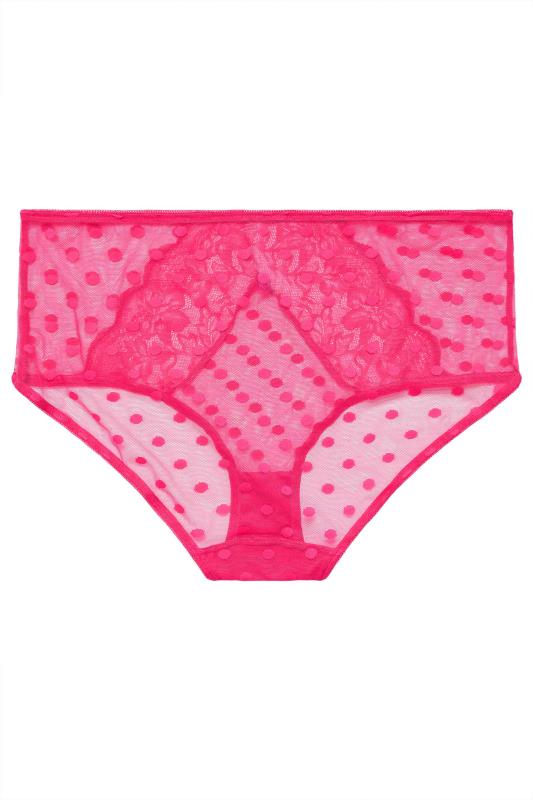 YOURS Plus Size Hot Pink Dot Print Lace High Waisted Full Briefs | Yours Clothing 5