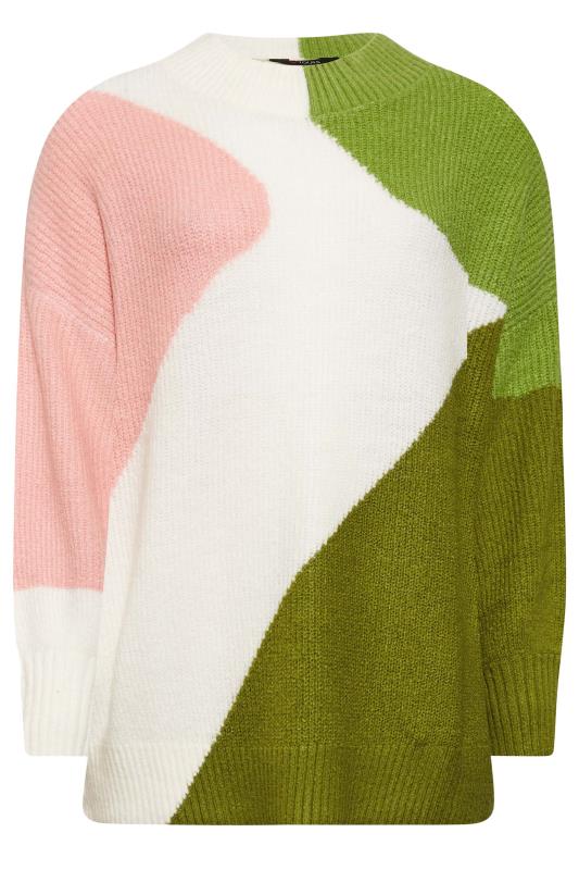 Curve Plus Size Green & Pink Colourblock Knitted Jumper | Yours Clothing  7