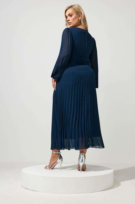 navy blue plus size dress with sleeves Yours London Women's Pleated Size 16 Ruffle maxi