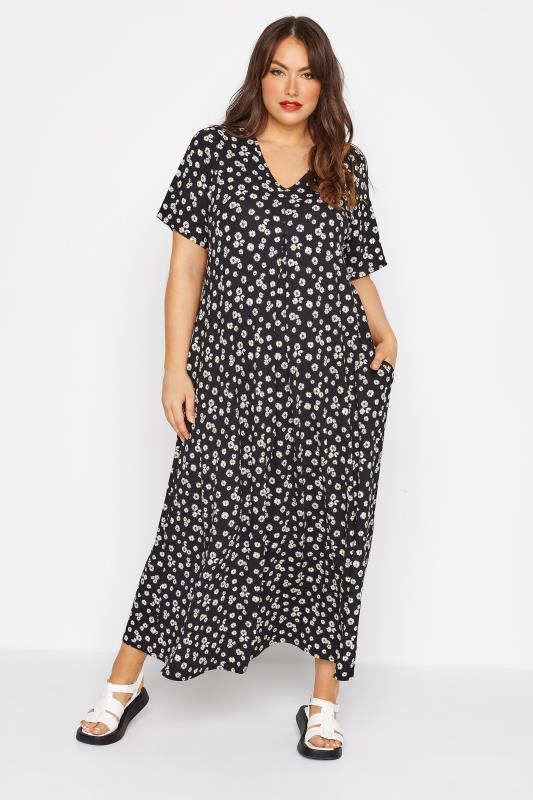 LIMITED COLLECTION Curve Black Daisy Pleat Front Maxi Dress 2