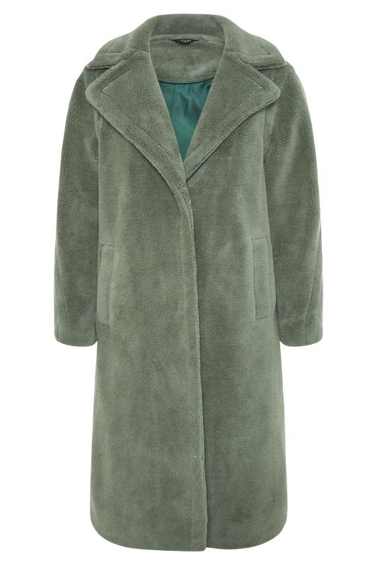 Plus Size Sage Green Teddy Maxi Coat | Yours Clothing 4