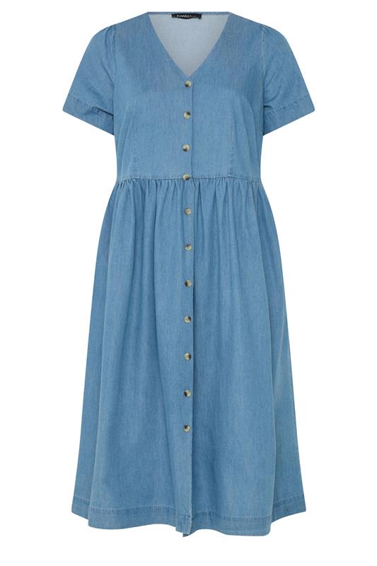 EVANS Plus Size Lightwash Blue Cotton Denim Dress | Evans  5