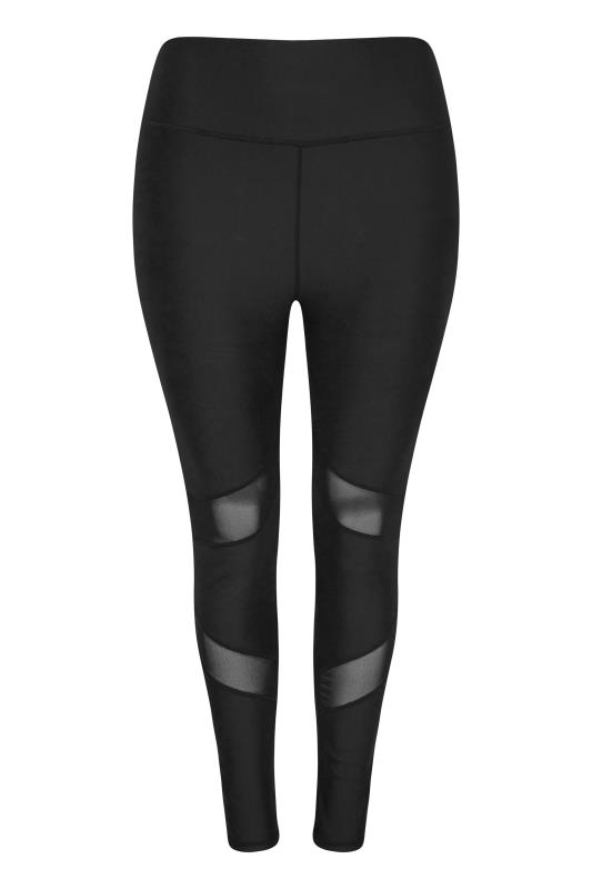 ACTIVE Black Mesh Insert High Waisted Stretch Gym Leggings | Yours Clothing 4