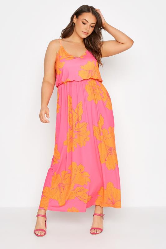 YOURS LONDON Curve Hot Pink Tropical Cami Maxi Dress_A.jpg