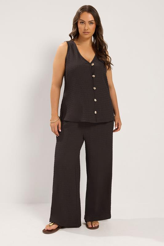 YOURS Plus Size Chocolate Brown Wide Leg Crinkle Trousers | Yours Clothing 1