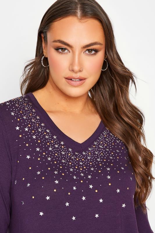 Plus Size Purple Star Stud Embellished Swing Top | Yours Clothing 4