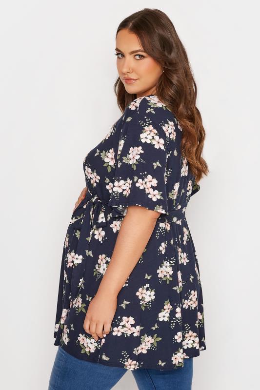 BUMP IT UP MATERNITY Plus Size Navy Blue Floral Keyhole Top | Yours Clothing 4