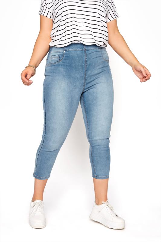 Plus Size  YOURS FOR GOOD Curve Light Blue Stretch Cropped JENNY Jeggings