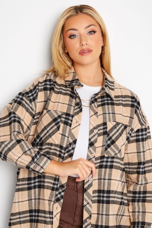 Plus Size Beige Brown Check Brushed Boyfriend Shirt | Yours Clothing 5