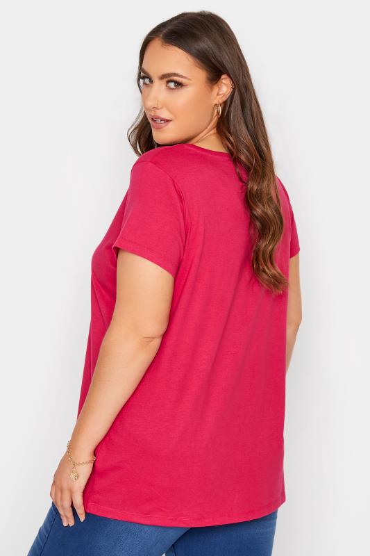 Plus Size Hot Pink Short Sleeve Basic T-Shirt | Yours Clothing  3
