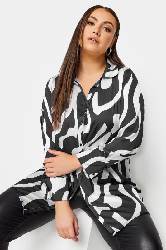 Plus Size  YOURS Curve Black & White Abstract Print Oversized Shirt