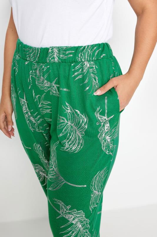 YOURS Plus Size Green Leaf Print Cropped Harem Joggers | Yours Clothing 4