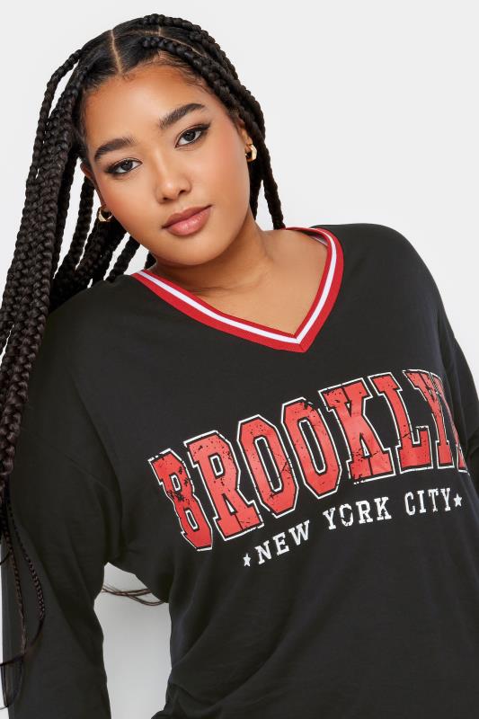 YOURS Plus Size Black 'Brooklyn' Varsity Oversized Tunic Top | Yours Clothing 4