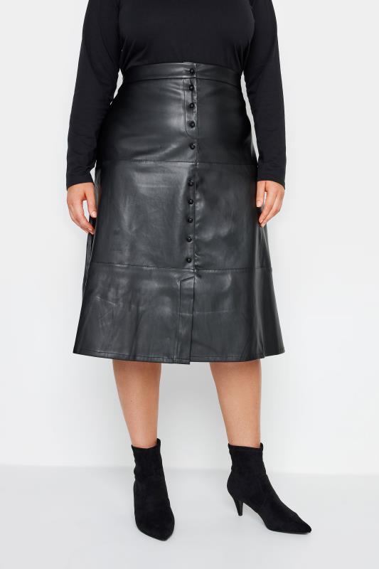  Grande Taille City Chic Black Vegan Leather Button Skirt