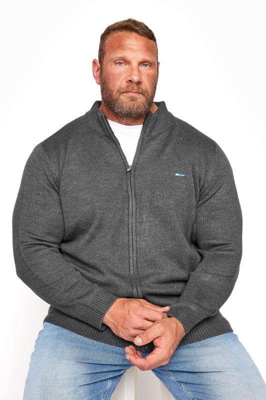 Plus Size  BadRhino Charcoal Grey Essential Full Zip Knitted Jumper